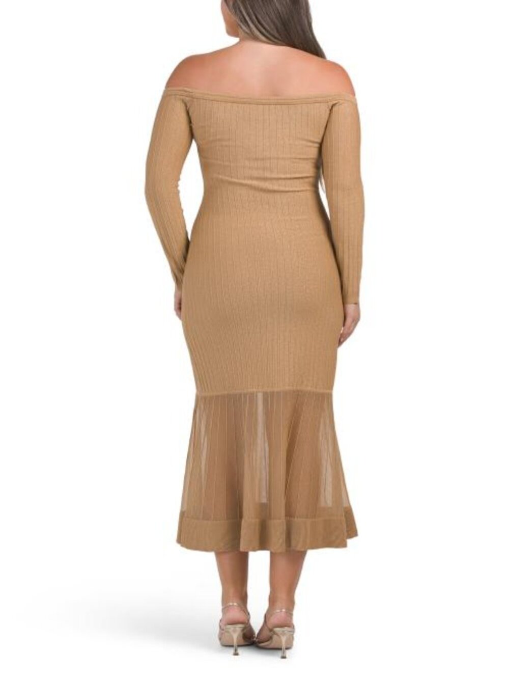 MILLY Rudy Off The Shoulder Sheer Knit Midi Dress - Picture 2 of 4